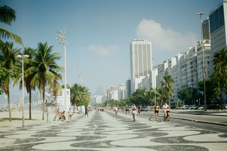 The flat, step-free wave-pattern promenade along Copacabana beach in Rio de Janeiro