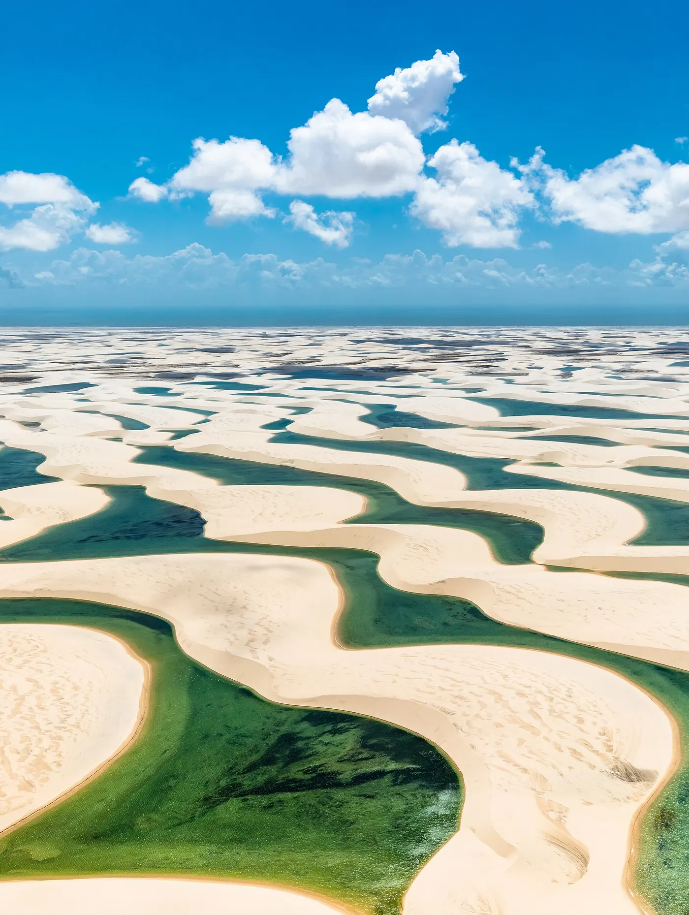 Blue lagoons among the white dunes of Lençóis