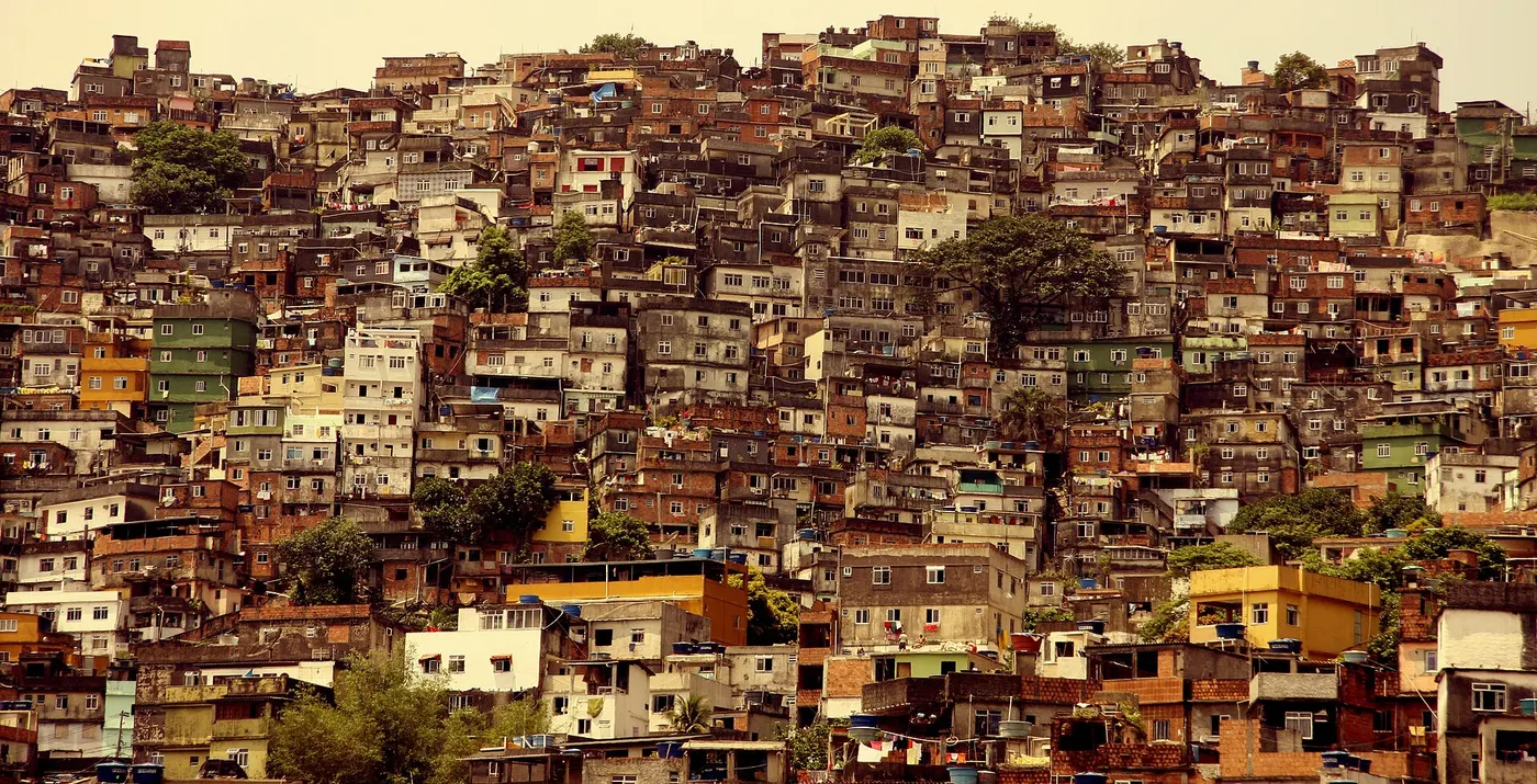 Colourful hillside favela homes overlooking Rio de Janeiro