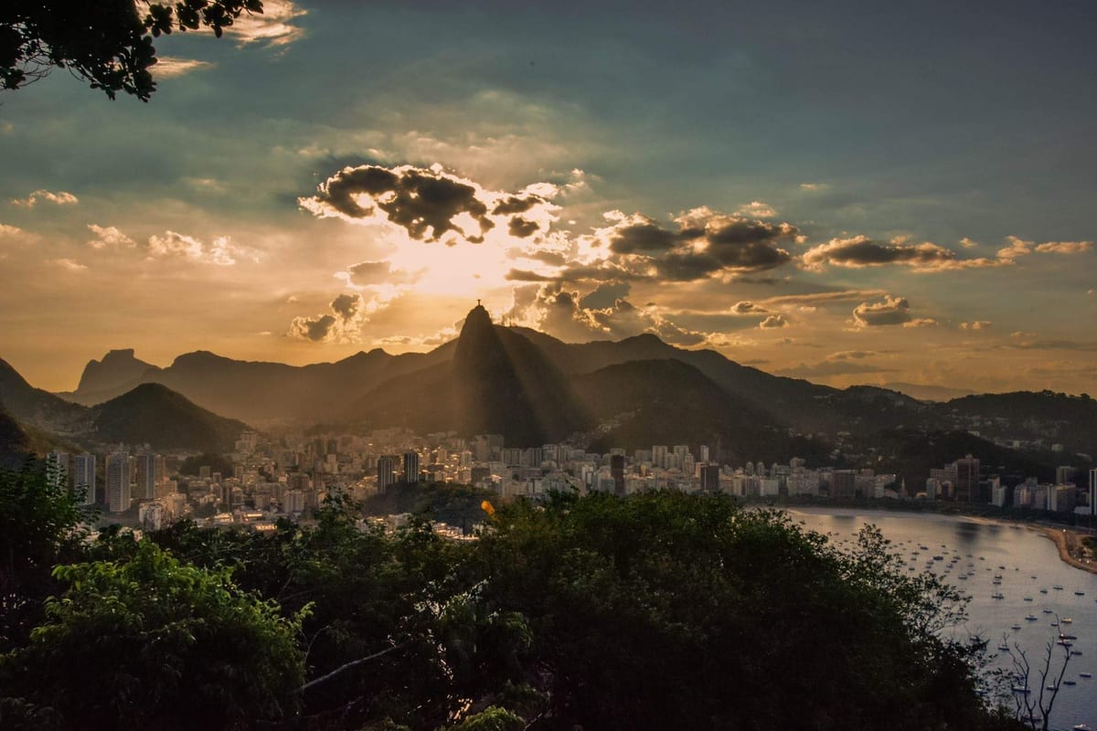 Sunset over Rio de Janeiro with Christ the Redeemer on the skyline