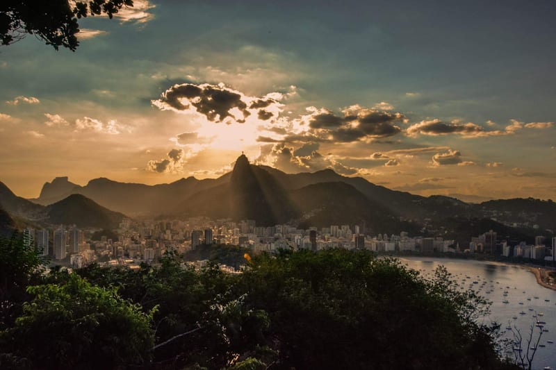 Sunset over Rio de Janeiro with Christ the Redeemer on the skyline
