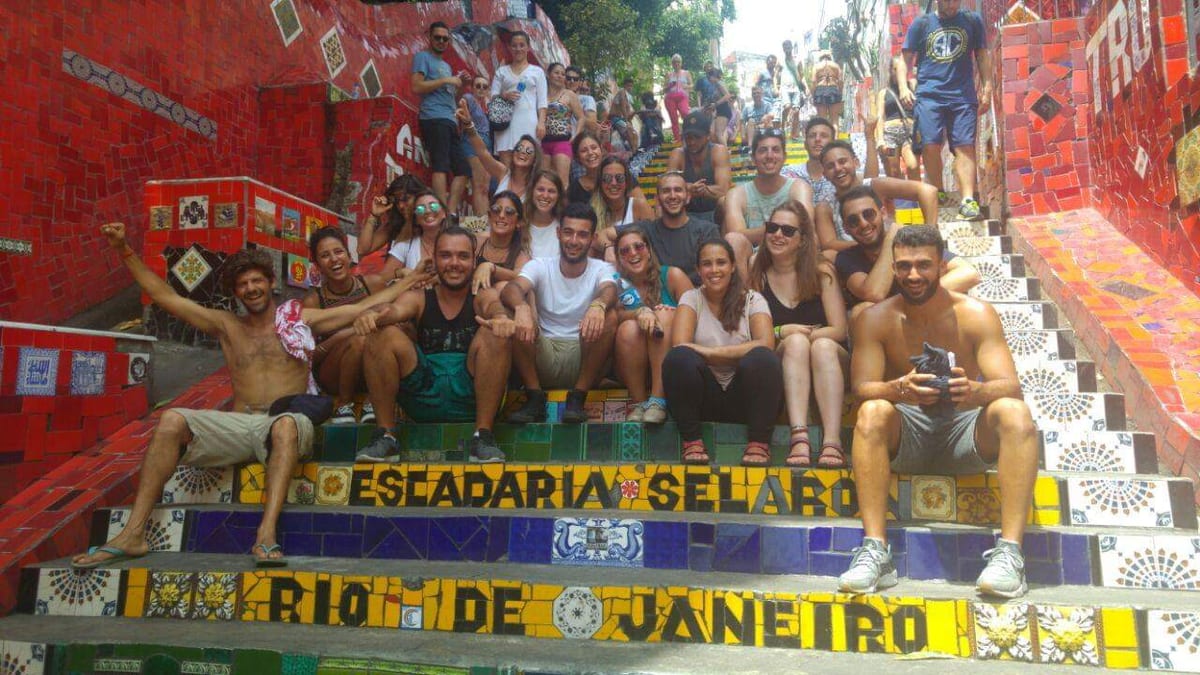 Travellers on the Selarón Steps in Rio de Janeiro