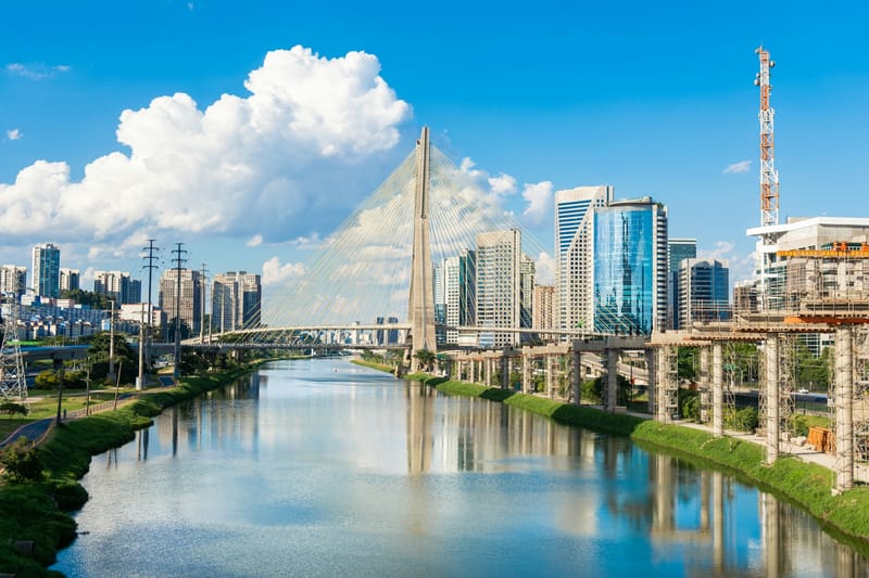 The Estaiada cable-stayed bridge and São Paulo skyline